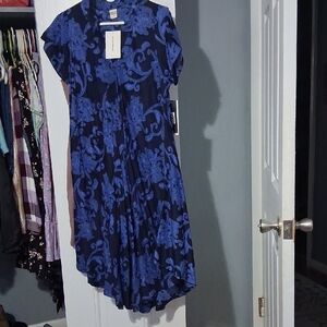 Blue Floral Print Midi Dress by Unknown Brand